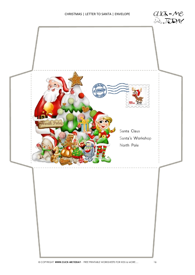 Free envelope to Santa print out - tree and elf with address 16
